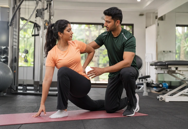 Sciatica mobility exercises and physiotherapy movement training