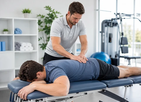 Physiotherapy session for spinal pain management and rehabilitation